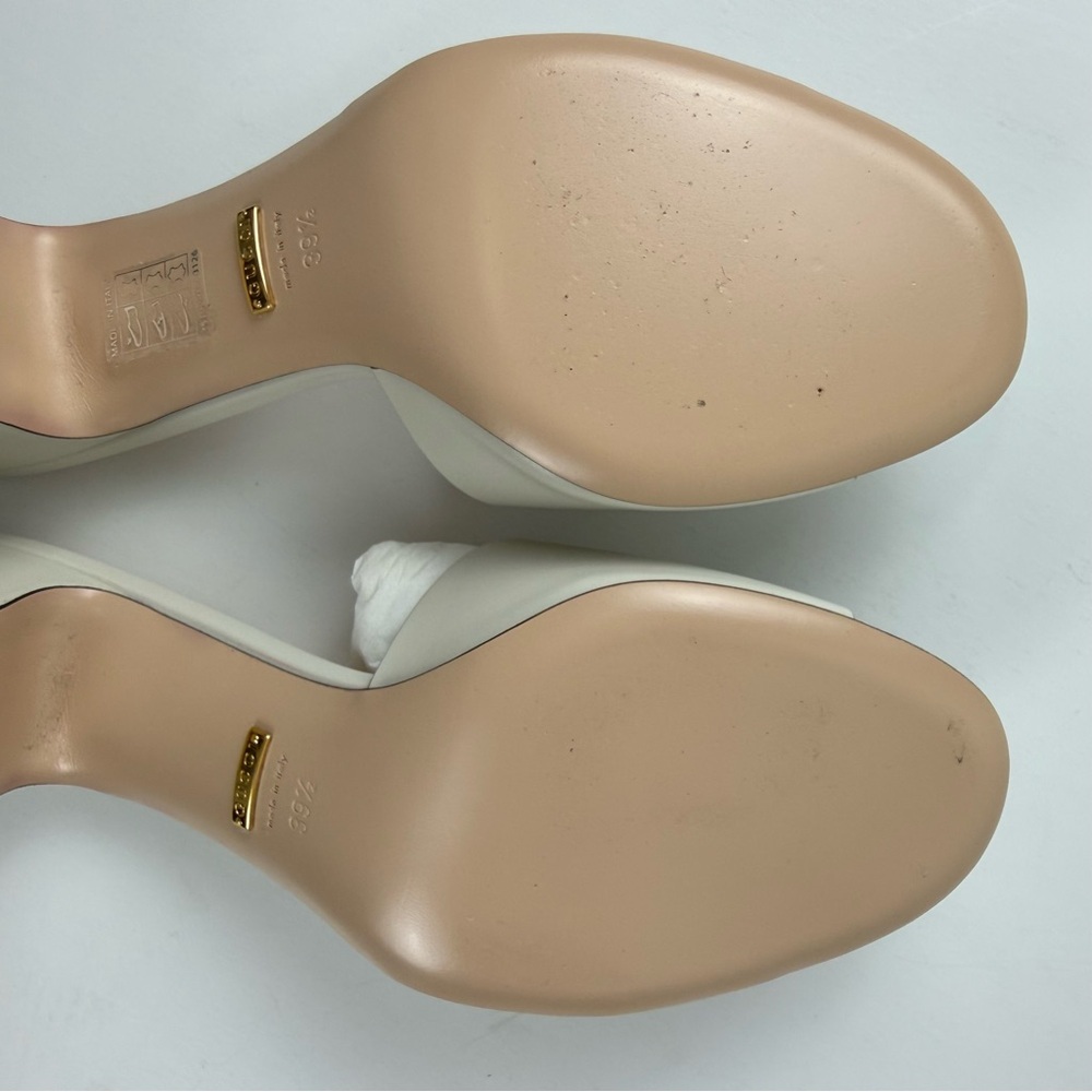 Gucci Sierra GG Slide Sandals Womens 39.5 US 9.5 Mystic White Heels Leather NEW - Picture 7 of 16